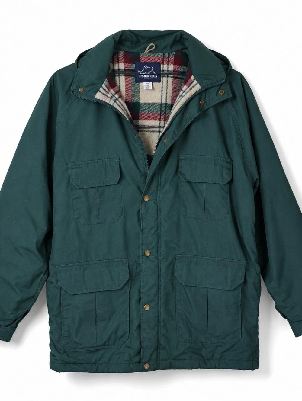 Vintage Woolrich Wool Lined Field Jacket L Green Plaid Lining Work Barn‎ Coat